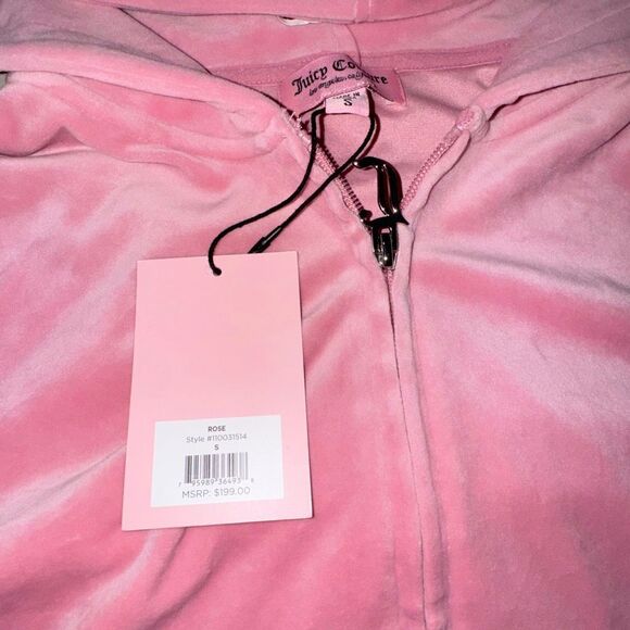 NWT JUICY COUTURE Velour OG Bling Tracksuit Hoodie & Pant Set Rose Pink Size Sma - Picture 4 of 11